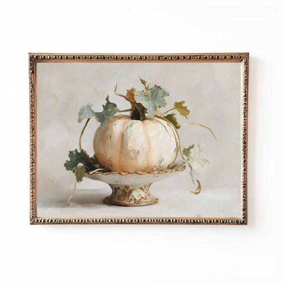 Neutral Pumpkin Painting Art Print Farmhouse Fall Decor