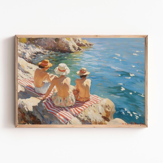 Vintage French Riviera Travel Poster, Seascape