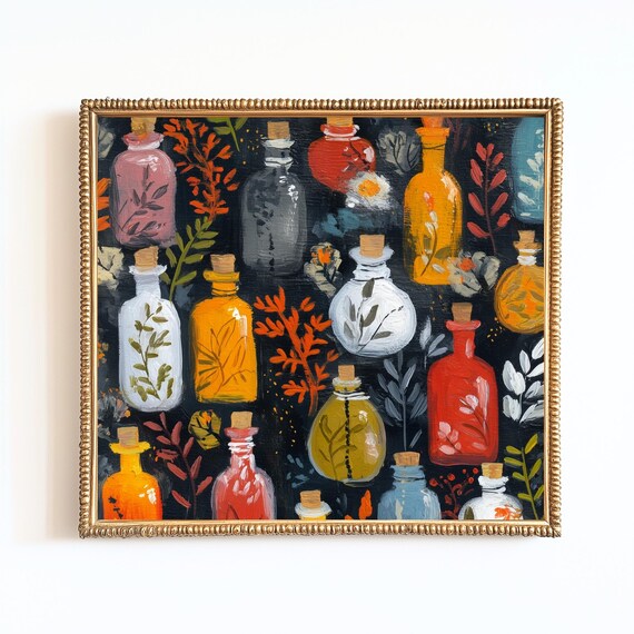 Halloween Apothecary Print, Witch Potion Bottles