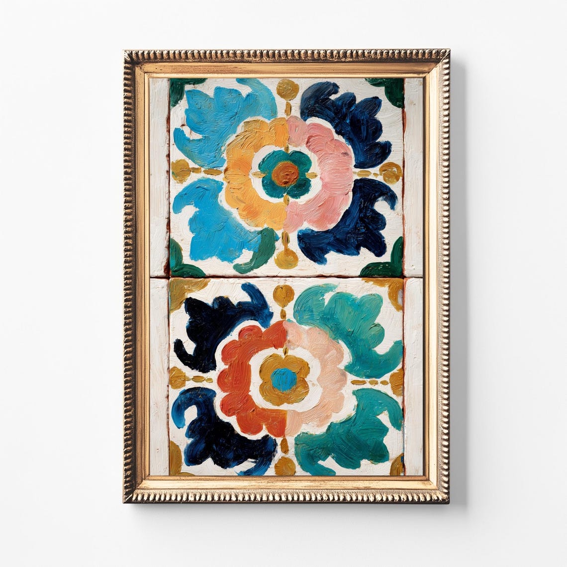 Spanish Floral Tile Mediterranean Hand Painted Rustic Art Print