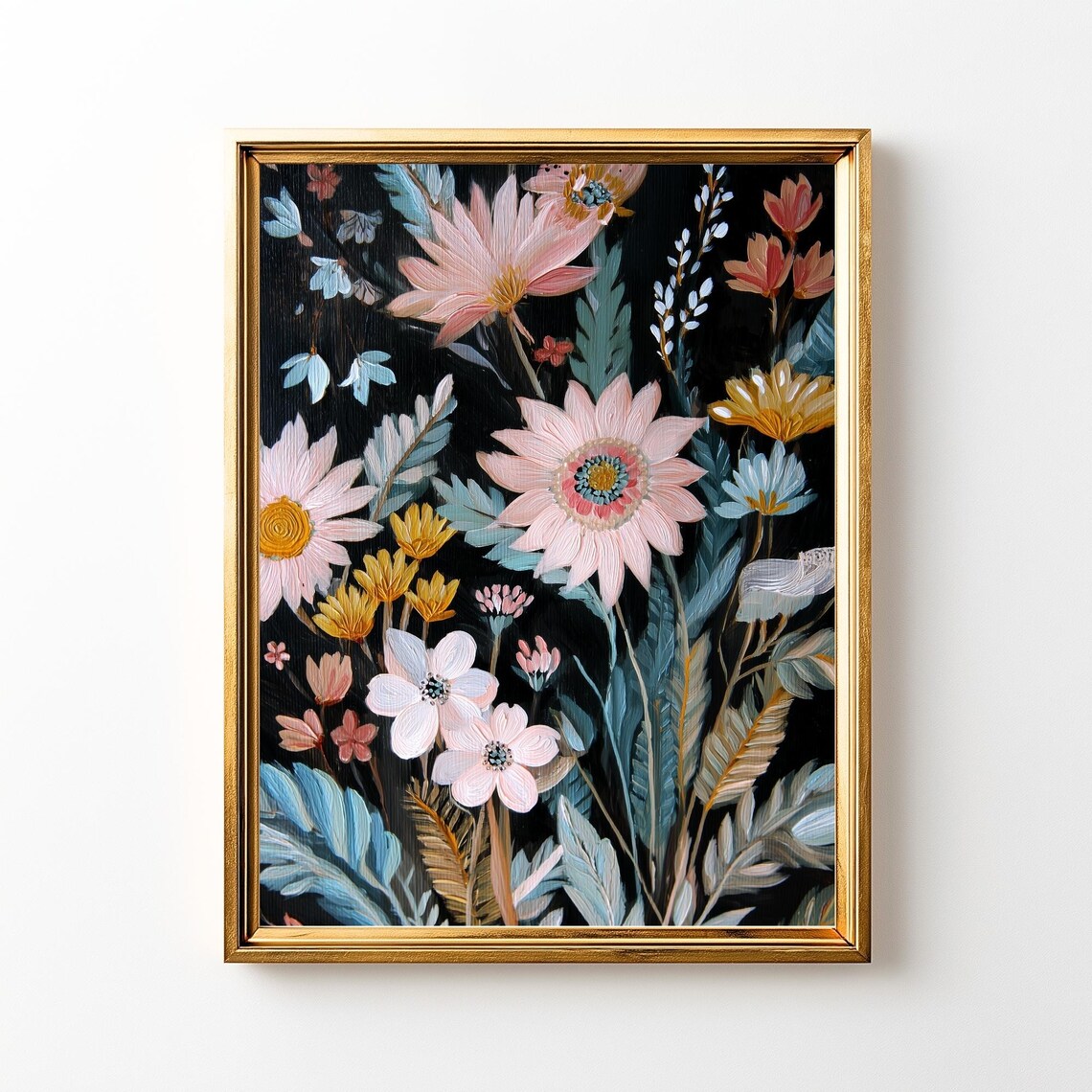 Dark Floral Art Print, Moody Pastel Botanical