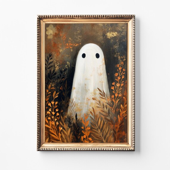 Vintage Halloween Print Spooky Autumn Foliage Wall Art