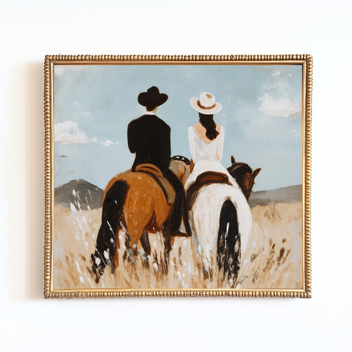 Western Couple On Horseback Romantic Art Print