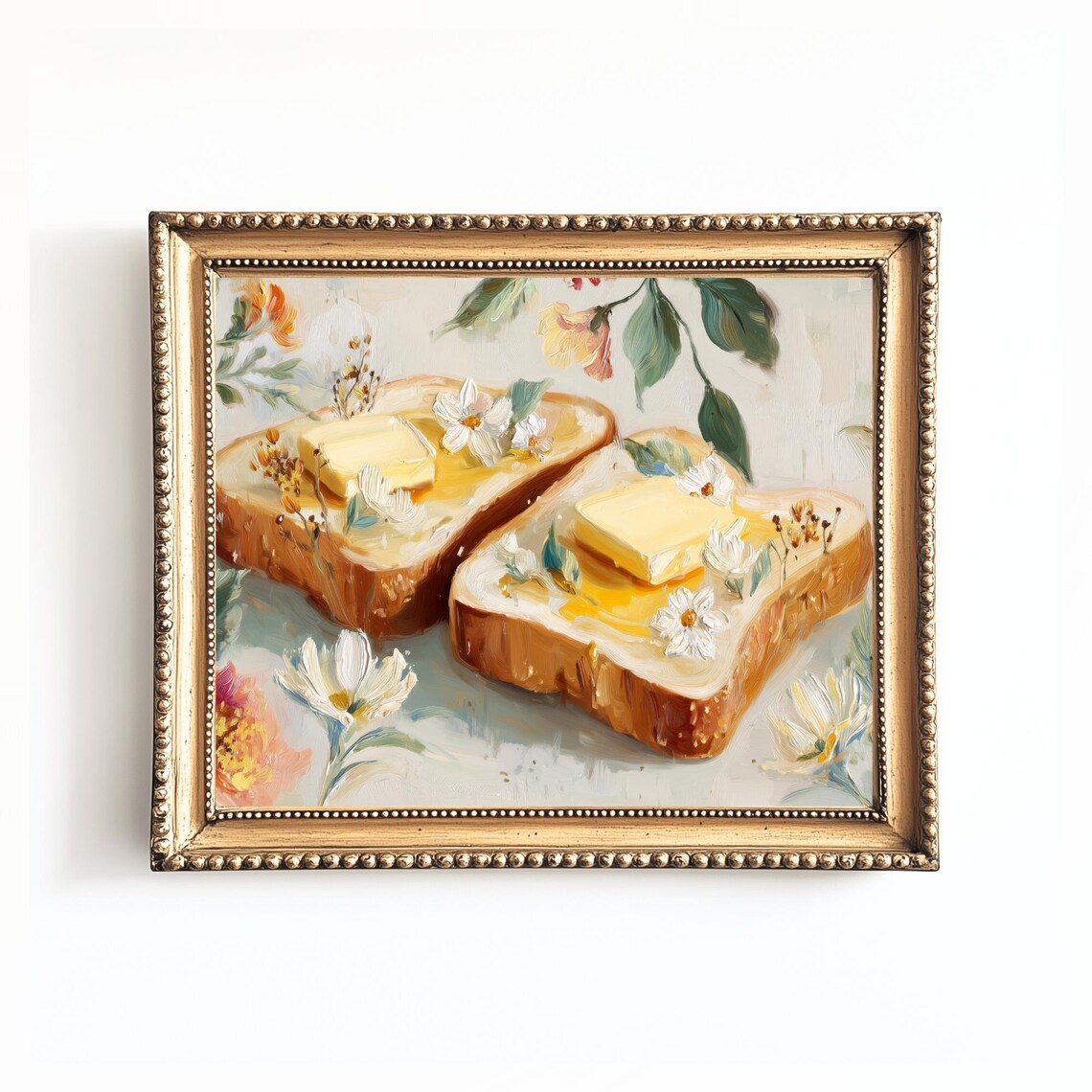 Buttered Toast With Flowers Art Print, Whimsical Kitchen Decor