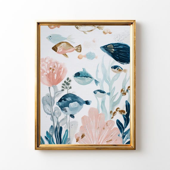 Watercolor Under The Sea Nursery Art Soft Ocean Fish Print