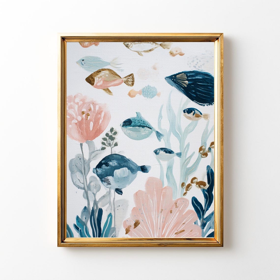Watercolor Fish Under The Sea Serene Pastel Coastal Art Poster