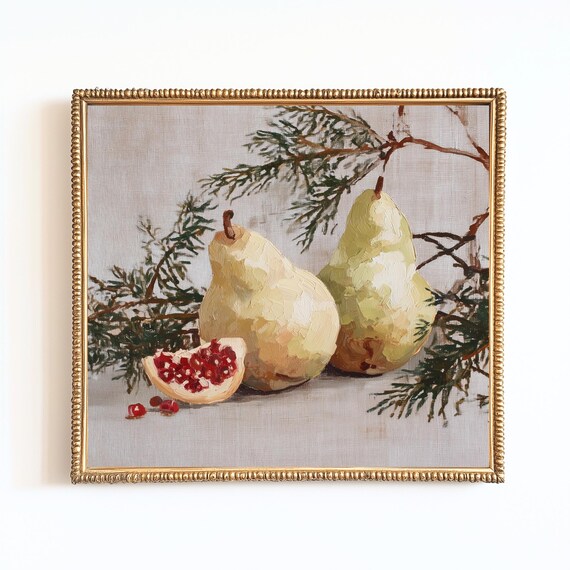 Pear Pomegranate Kitchen Art Print, Winter Still Life