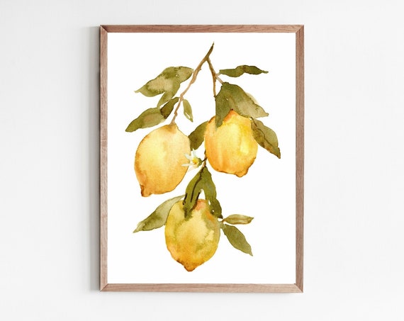 Lemon Painting Watercolor Art Print Kitchen Wall Fruit Poster Farmhouse Decor Botanical Tree Prints
