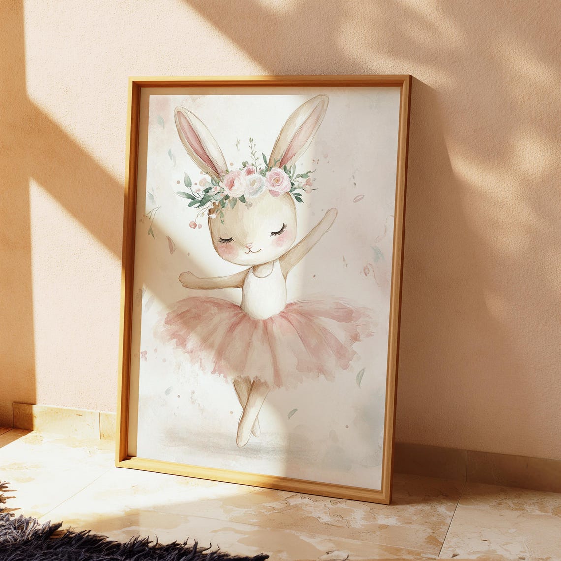 Bunny Ballerina Watercolor Print Whimsical Nursery Wall Art
