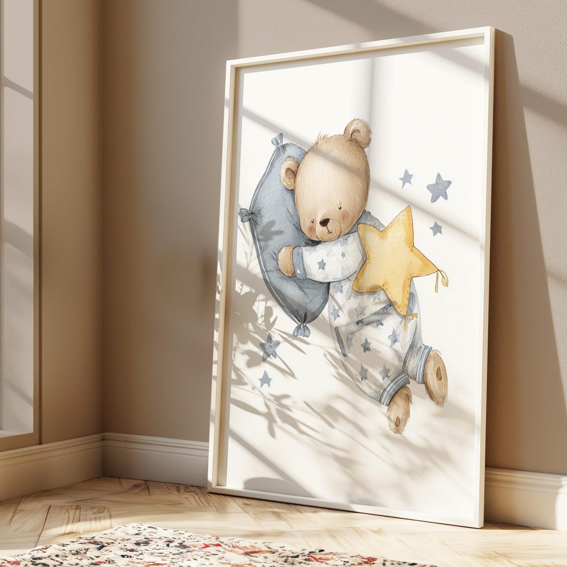 Teddy Bear Nursery Print Watercolor Star Balloon Art
