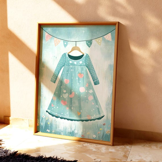 Blue Dress Nursery Print Whimsical Girls Room Decor