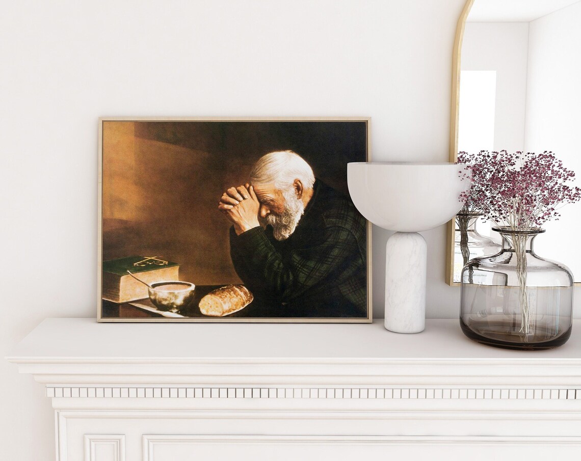 Man Praying Over Bread, Old Grace Art Print