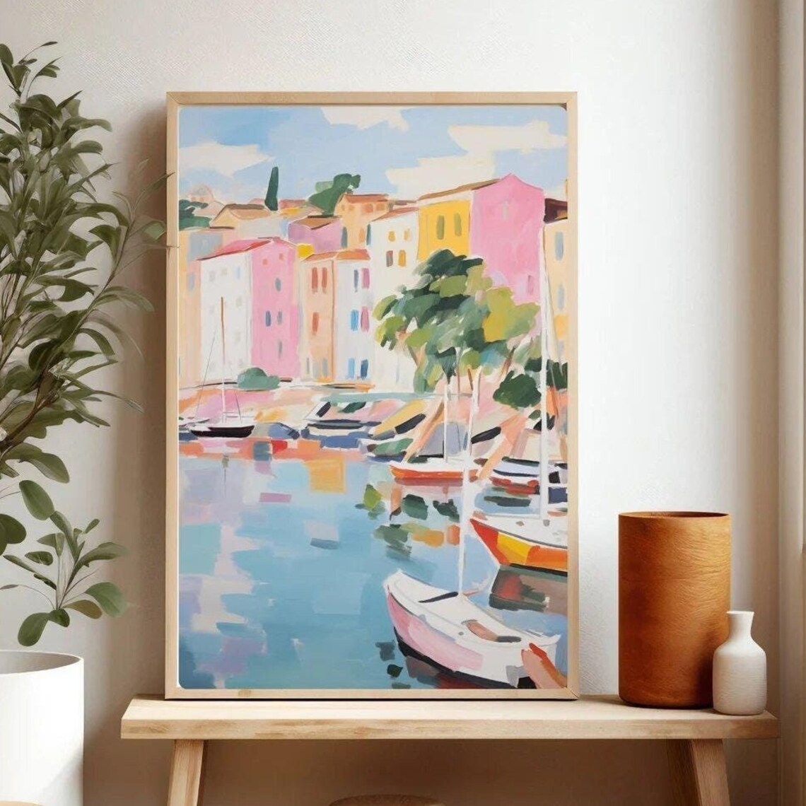 Saint Tropez Harbor South of France Colorful Boats Painting Poster