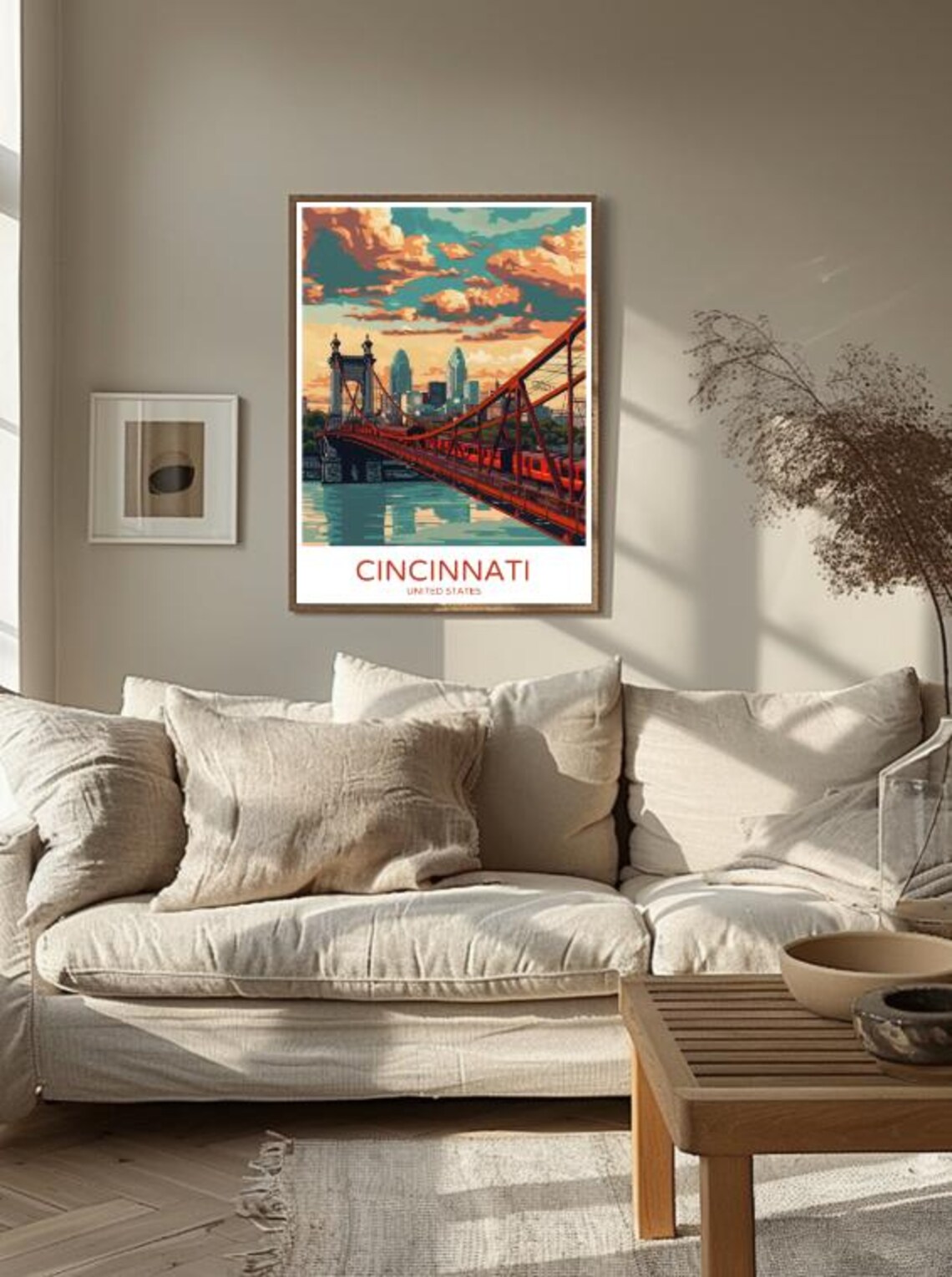 Cincinnati United States Historic Bridge Skyline Sunset Travel Poster - Image 3