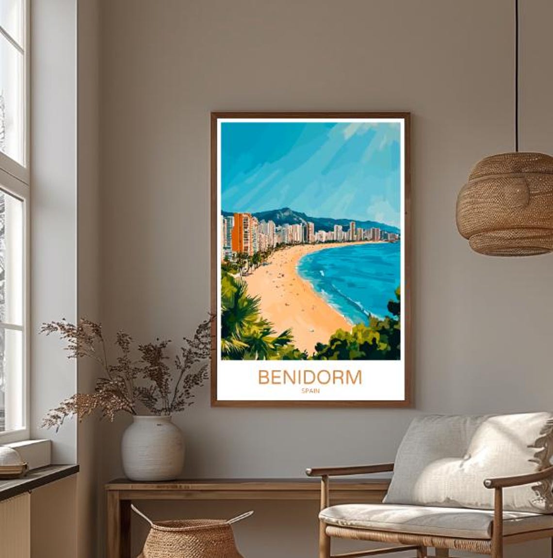 Benidorm Spain Sunny Beach Skyline Mediterranean Coast Travel Poster - Image 3