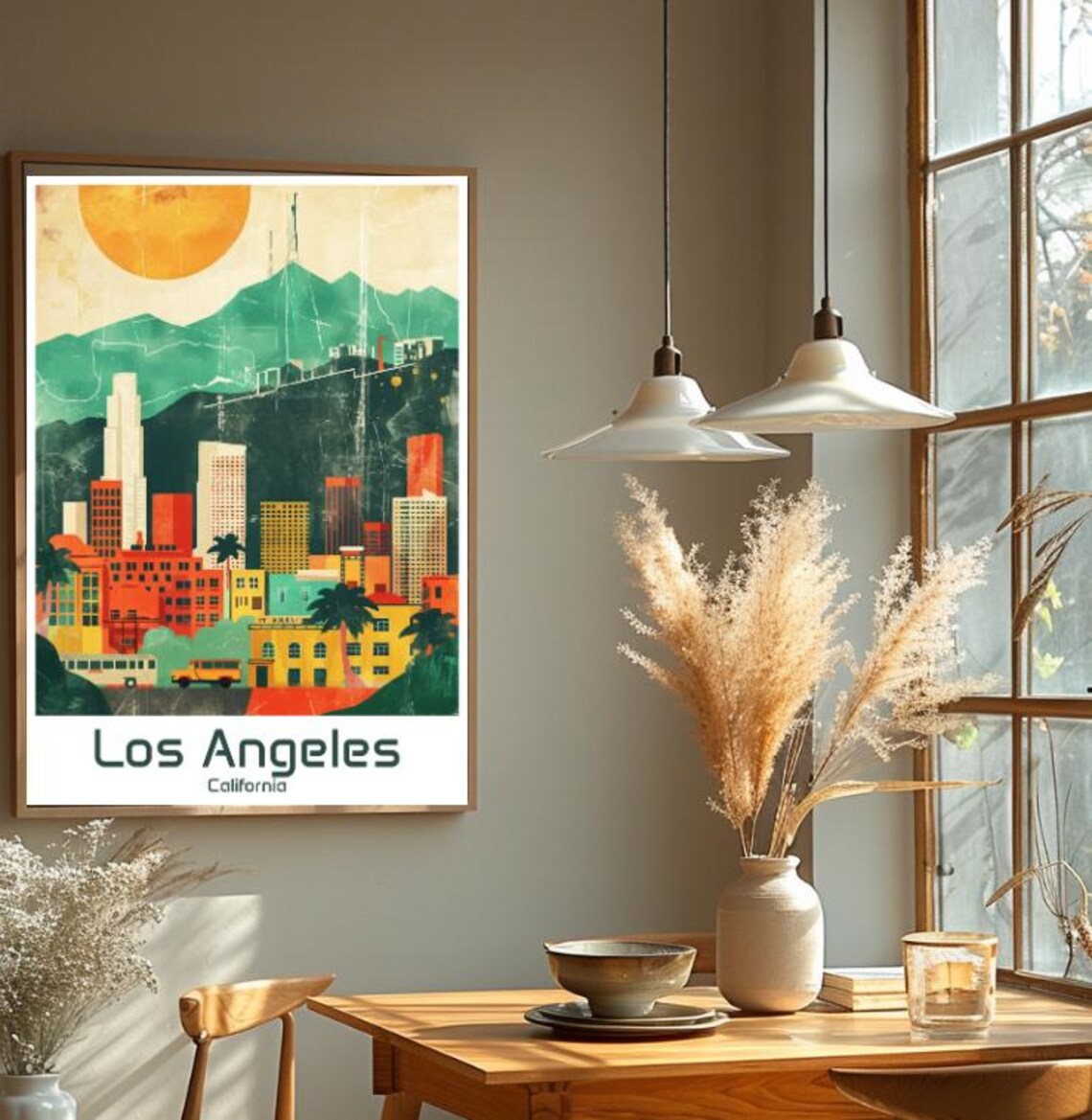 Los Angeles Downtown Skyline Hollywood Hills California Travel Poster - Image 2