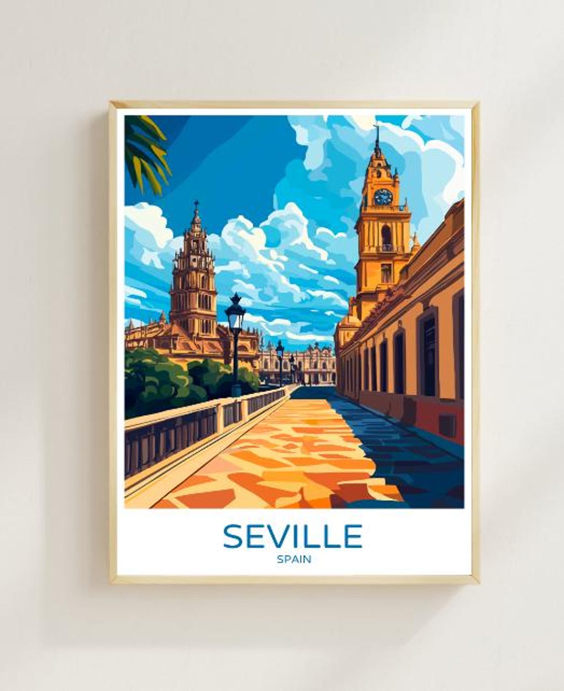 Seville Spain Travel Poster Vibrant Wall Art Of Alczar Palace And Historic Cityscape Spain Travel Print Spanish Decor