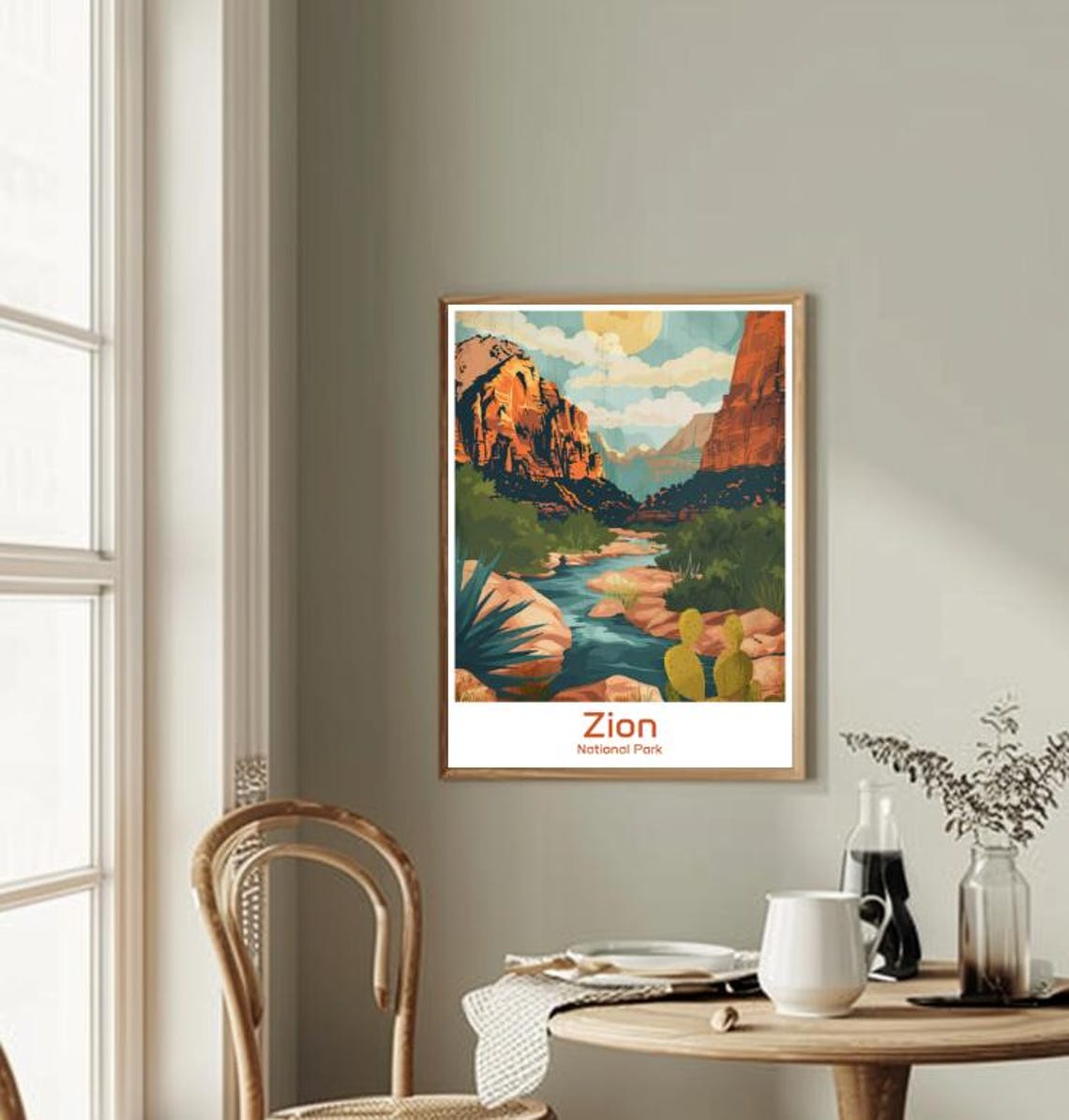 Zion National Park Red Rock Canyon River Cactus Travel Poster - Image 2