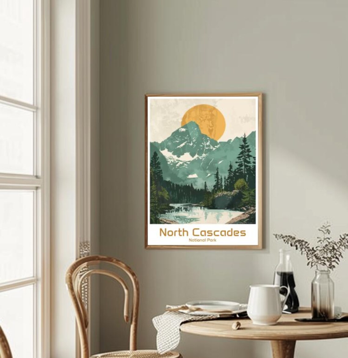 North Cascades National Park Mountain Lake Sunset Travel Poster - Image 2