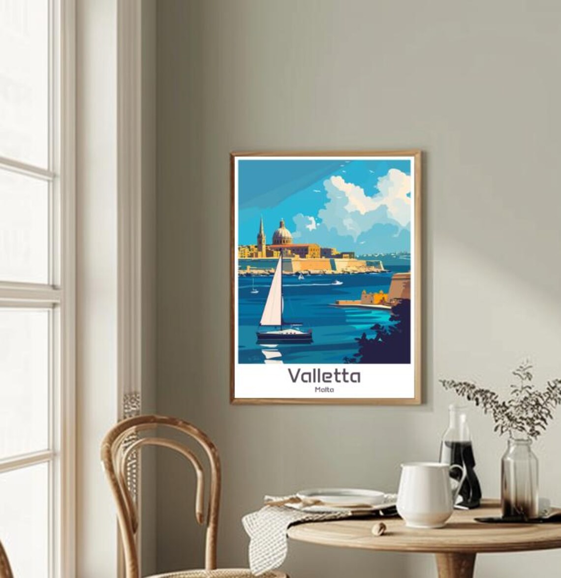 Valletta Malta Harbor Sailboat Fortress Vintage Illustrated Poster - Image 2