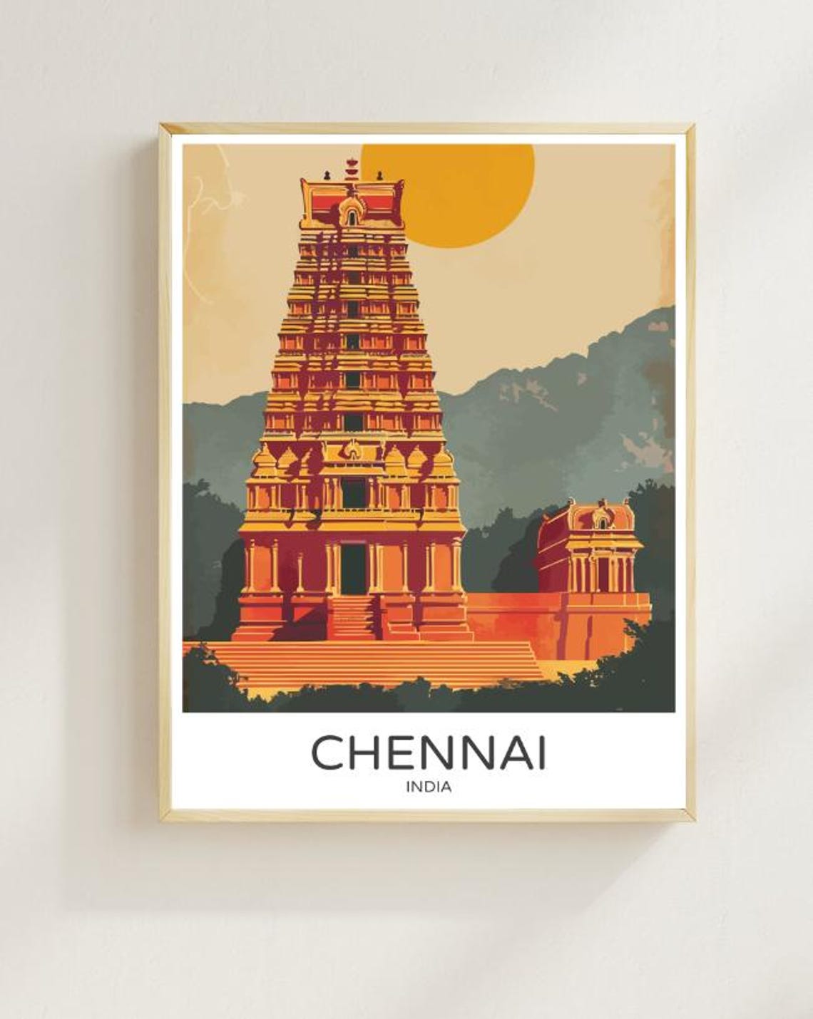 Chennai India Ancient Temple Tower Golden Gopuram Travel Poster