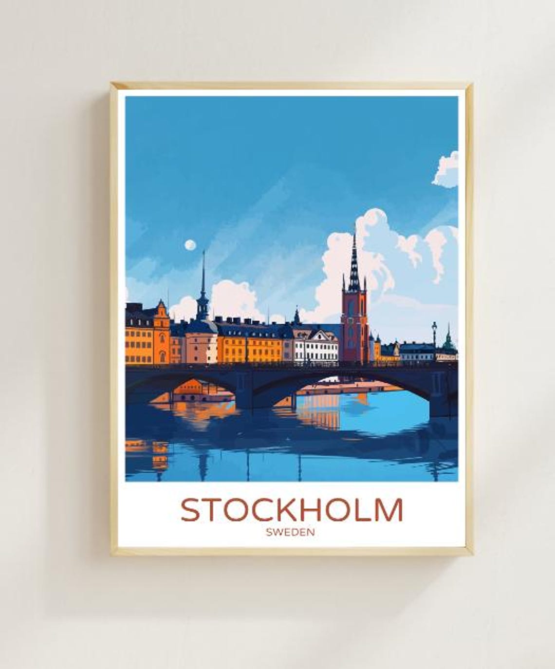 Stockholm Skyline Travel Poster Beautiful Cityscape Art Of Islands Historic Landmarks Sweden Wall Decor Urban Art Print