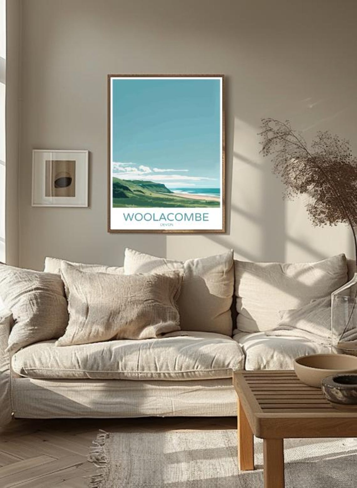 Woolacombe Devon Coastal Cliffs Vintage Beach Travel Art Poster - Image 3