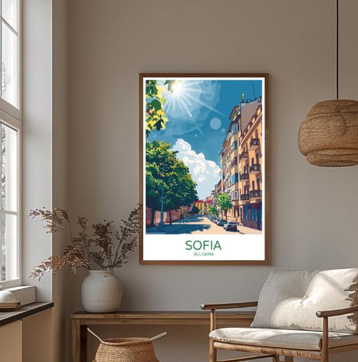 Sofia Bulgaria Travel Poster Sunny City Street Tree Lined View Decor - Image 3
