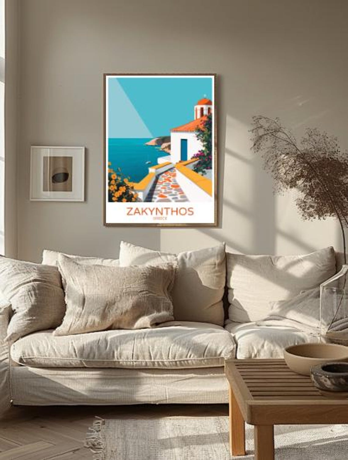 Zakynthos Greece White Chapel Above Turquoise Bay Travel Poster - Image 2