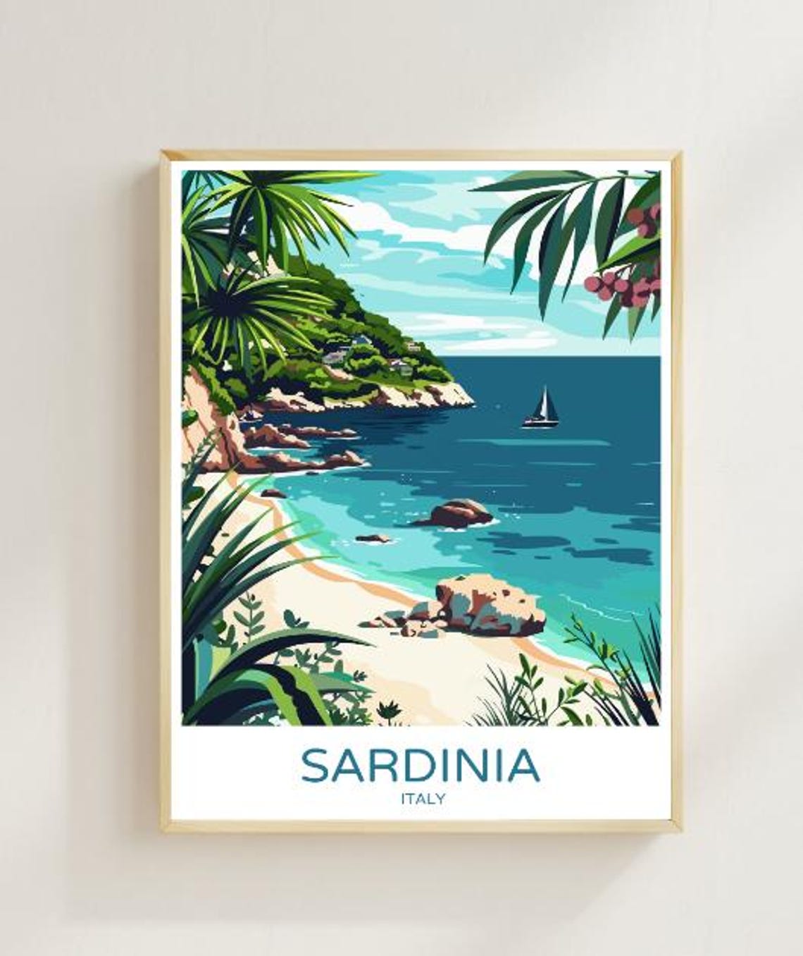 Sardinia Italy Tropical Beach Cove Vintage Island Travel Poster