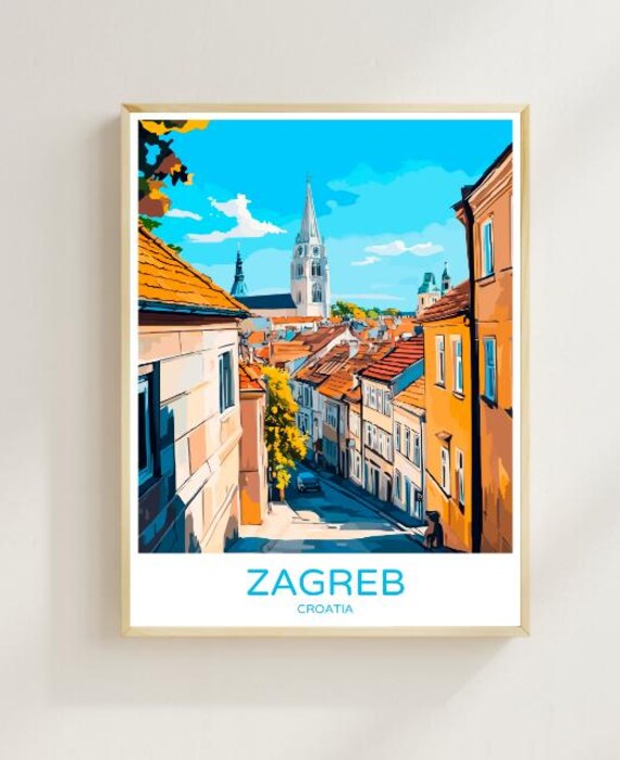 Zagreb Croatia Historic Cathedral Spires Old Town Travel Poster