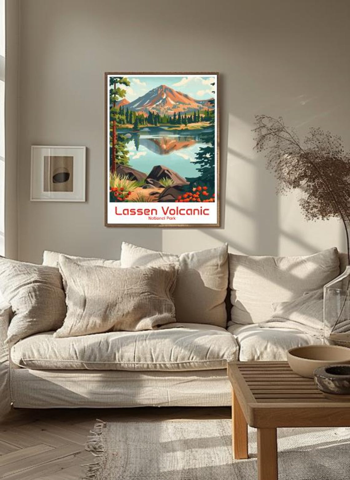 Lassen Volcanic National Park Lake Reflection Illustration Poster - Image 3