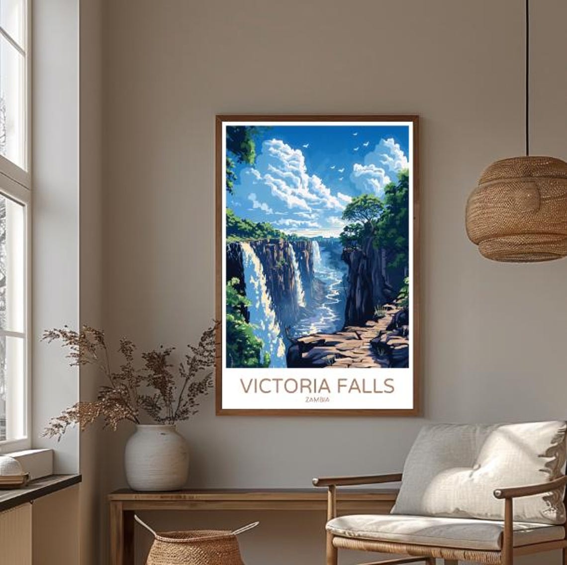 Victoria Falls Zambia Travel Postermajestic Waterfall Wall Art Of Natural Wonder Surrounding Landscapes Africa Travel Print Nature Decor - Image 3