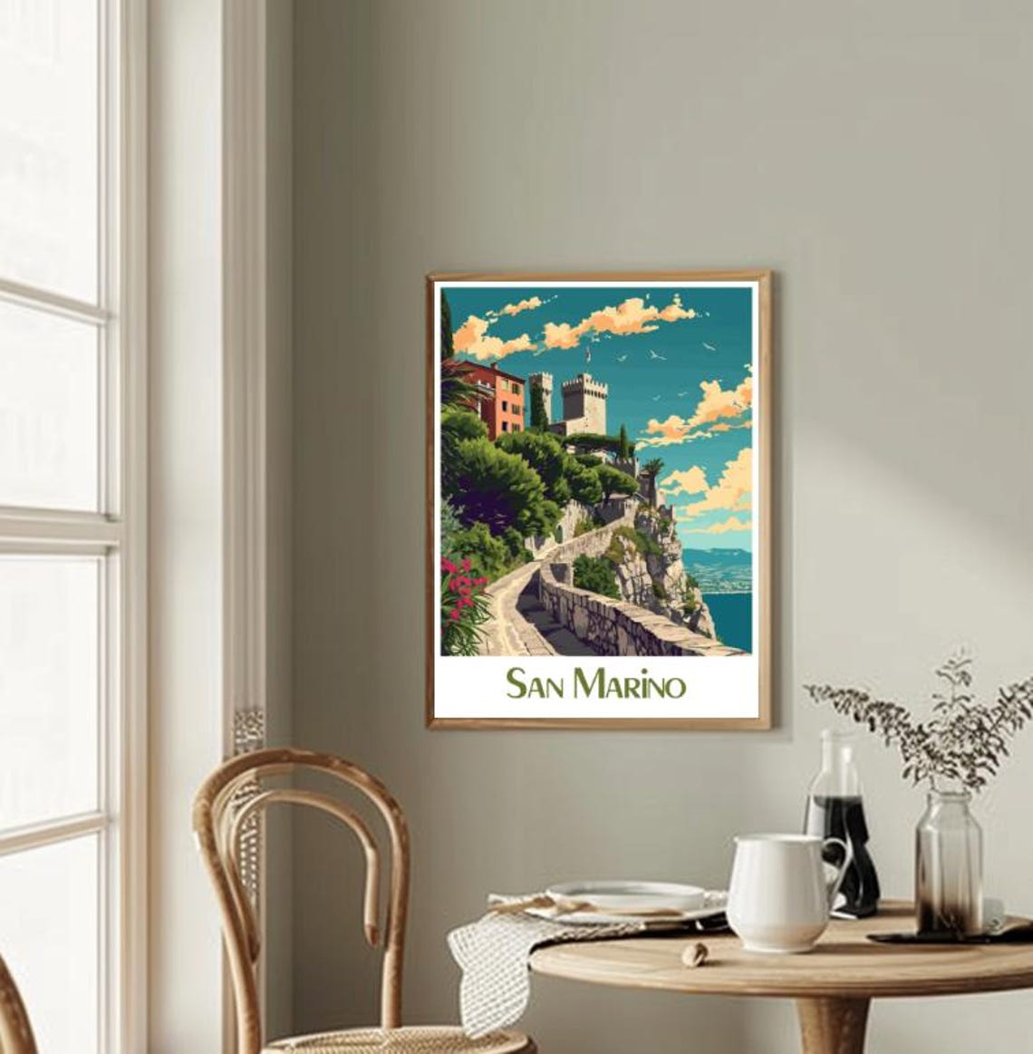 San Marino Hilltop Cliff Castle Mediterranean City Travel Poster - Image 2