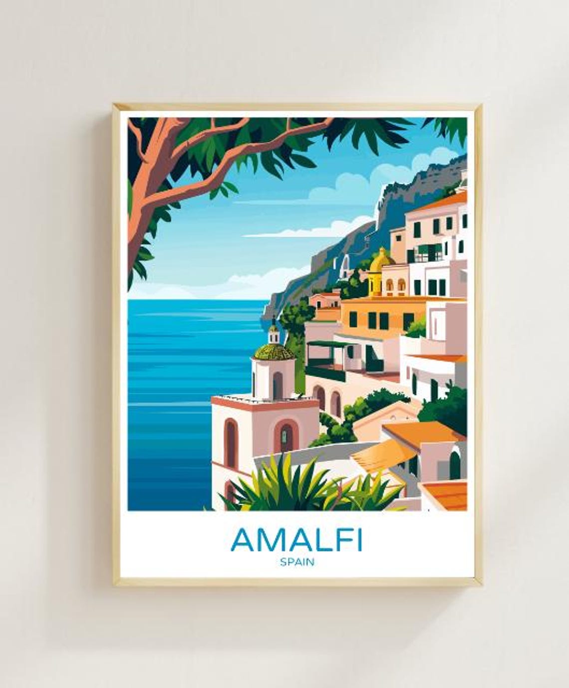 Amalfi Spain Cliffside Coastal Village Vintage Travel Poster