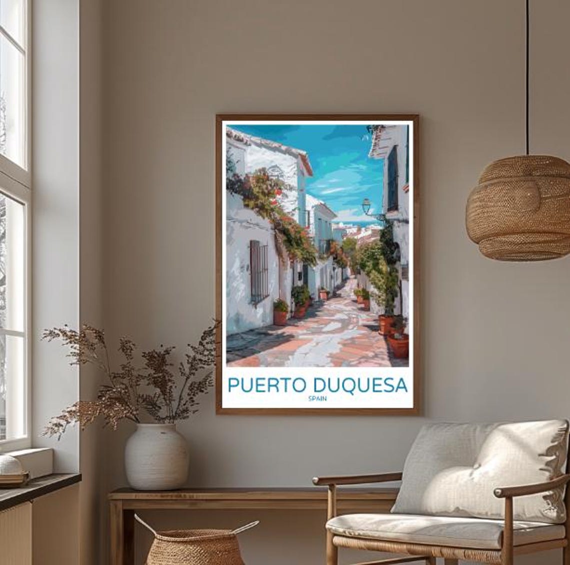 Puerto Duquesa Spain Whitewashed Flower Street Travel Poster - Image 3