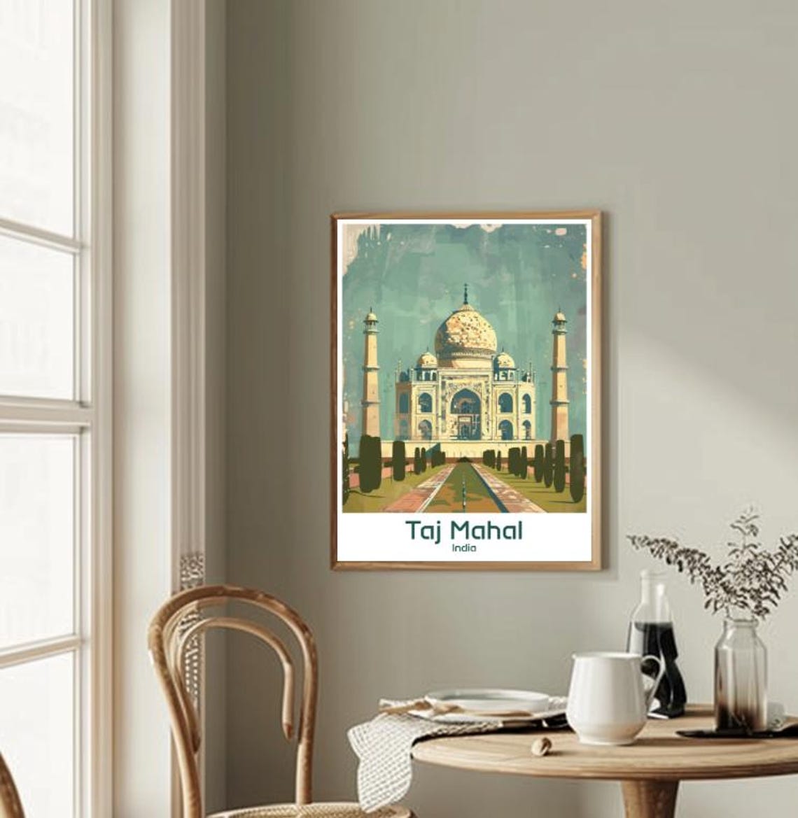 Taj Mahal India Iconic Mausoleum Sunset Gardens Illustrated Poster - Image 2