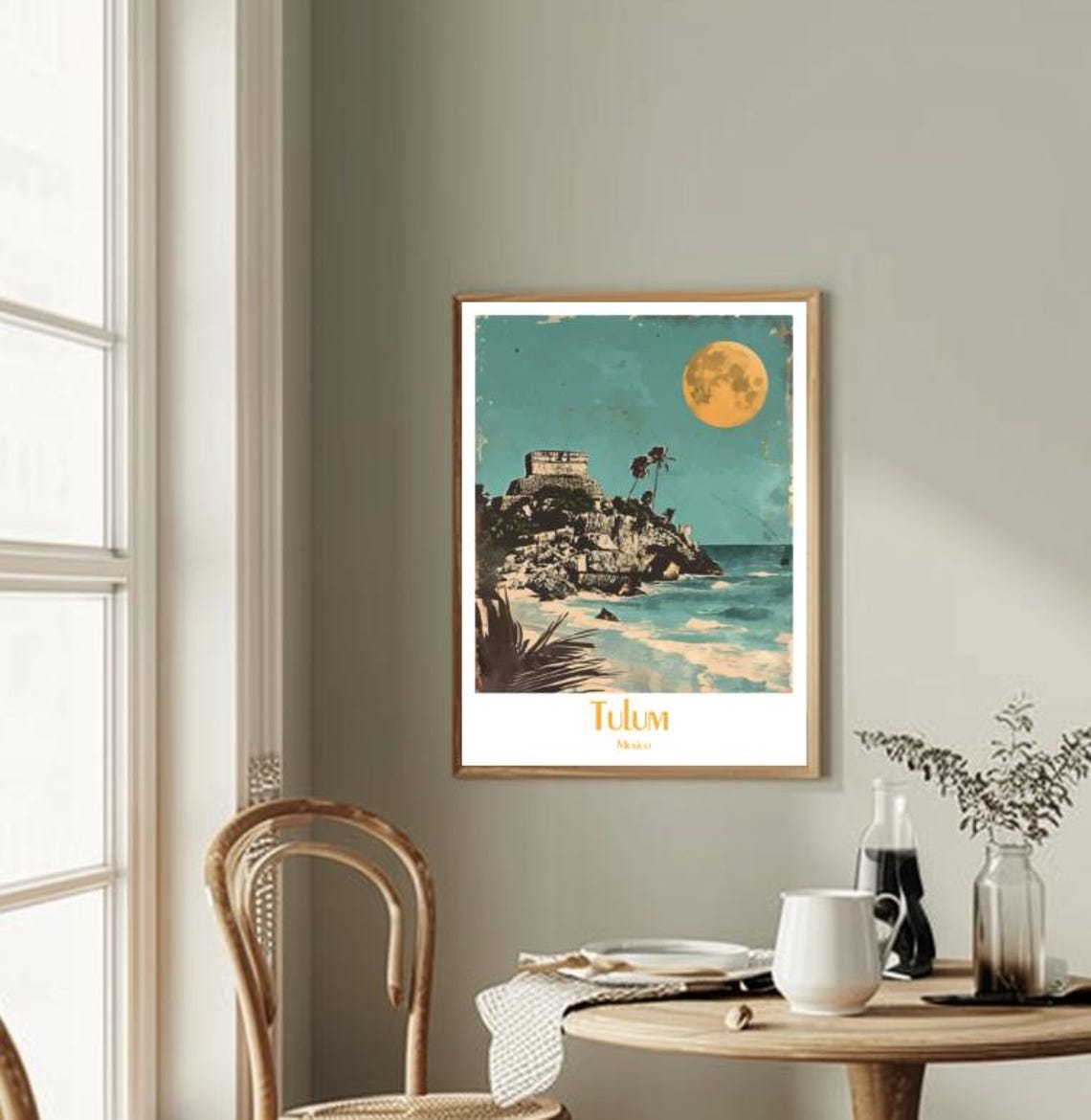 Tulum Mexico Mayan Cliff Ruins Full Moon Caribbean Sea Poster - Image 2