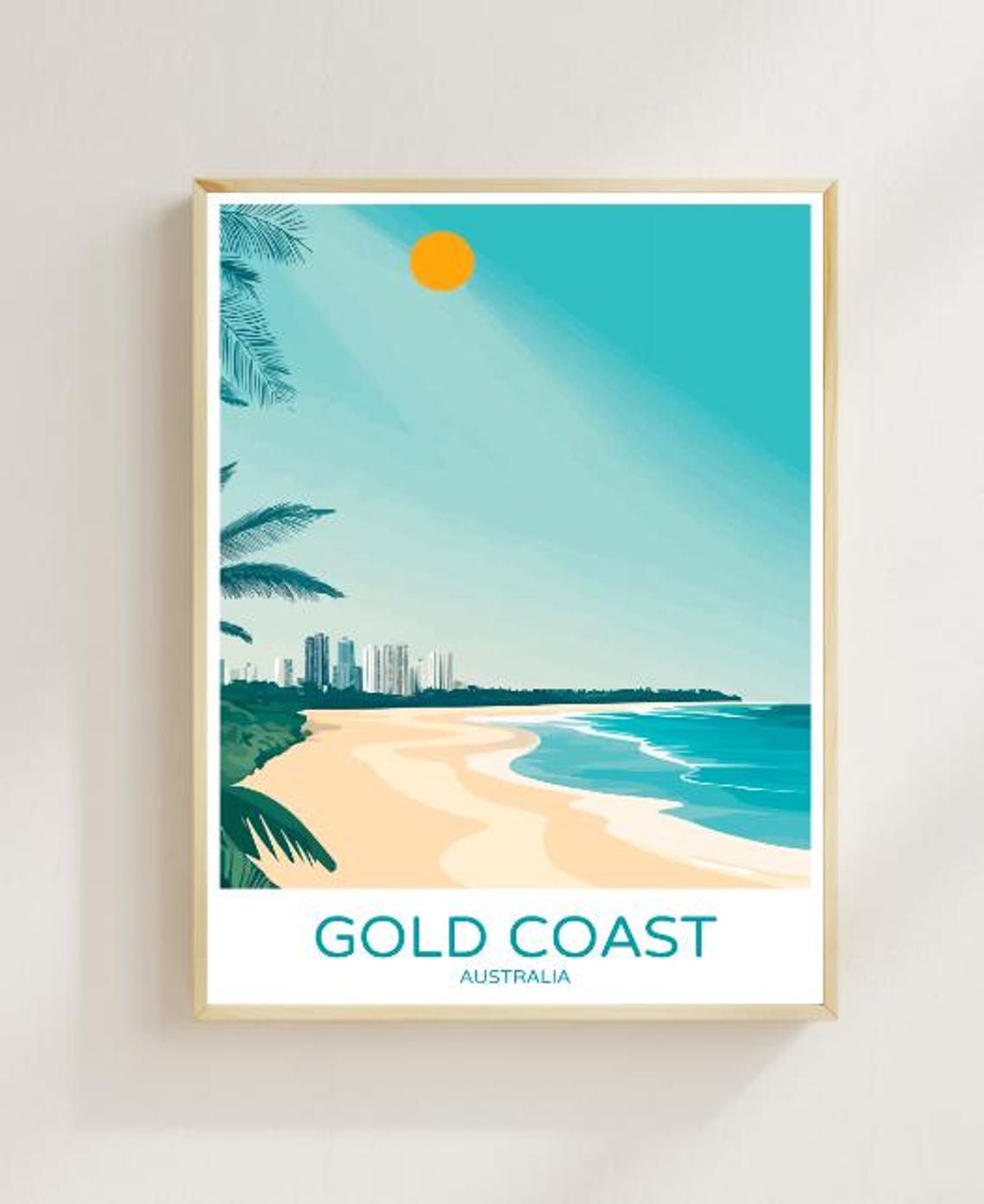 Gold Coast Australia Sunny Beach Skyline Vintage Travel Poster