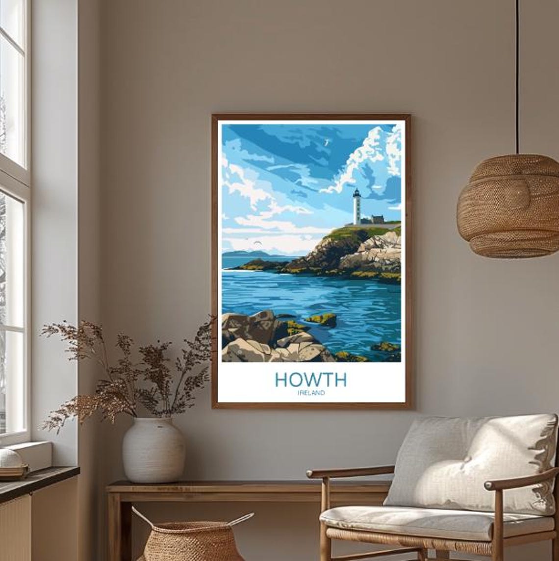 Howth Ireland Lighthouse on Rocky Headland Over the Sea Travel Poster - Image 3