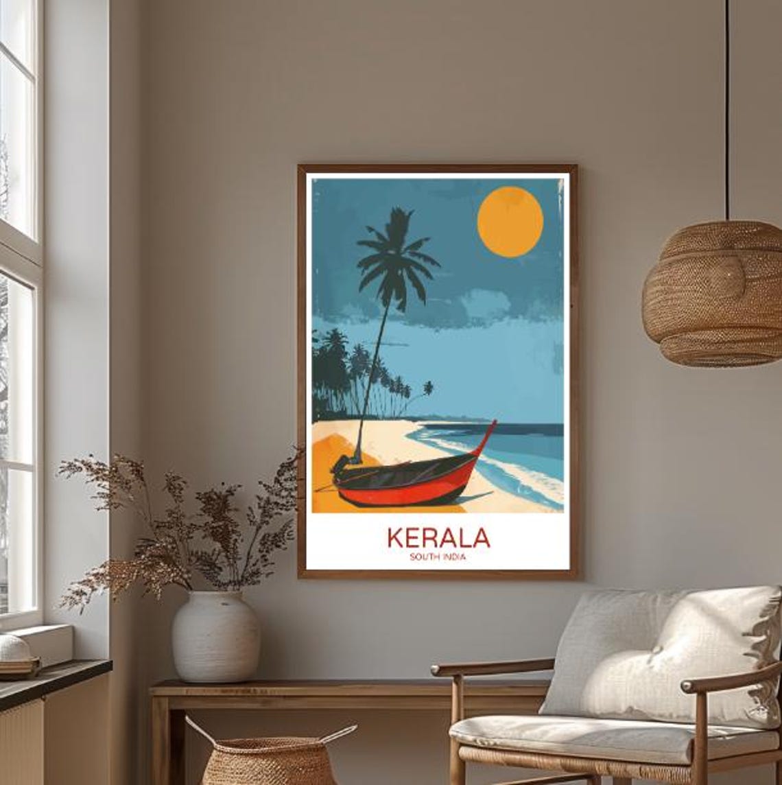 Kerala South India Palm Beach Boat Tropical Sunset Travel Poster - Image 3