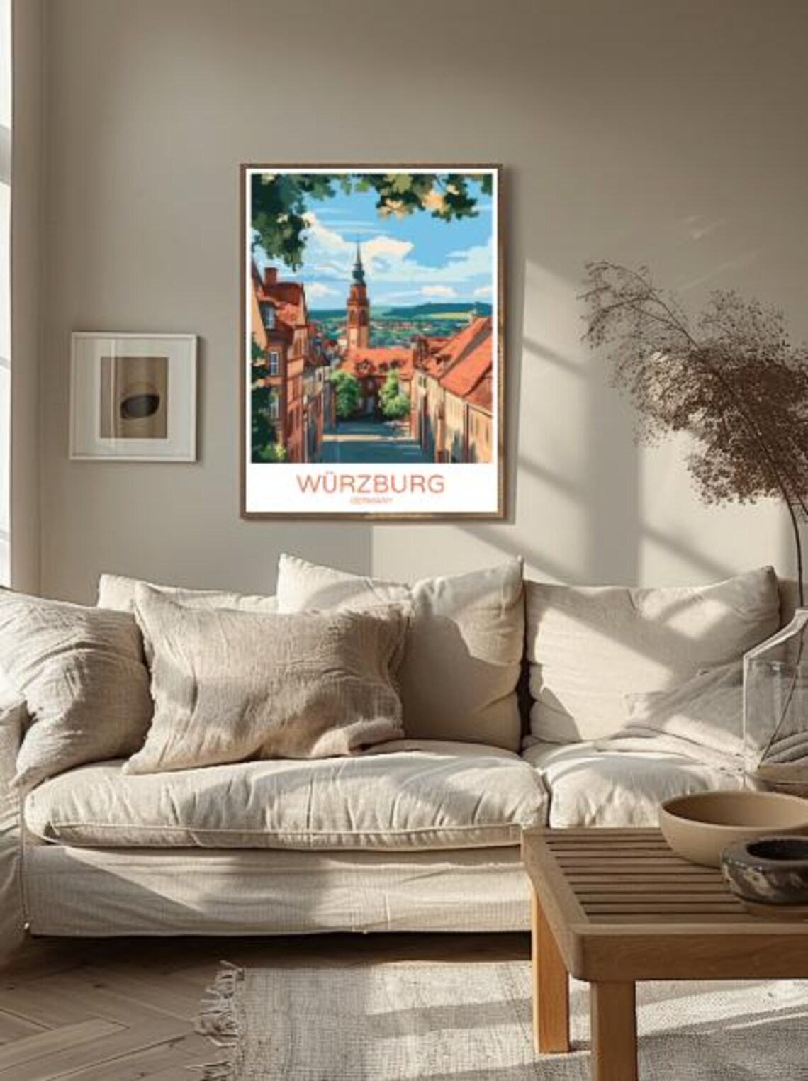 Wurzburg Germany Travel Poster Old Town Red Roofs Church Tower View Decor - Image 2