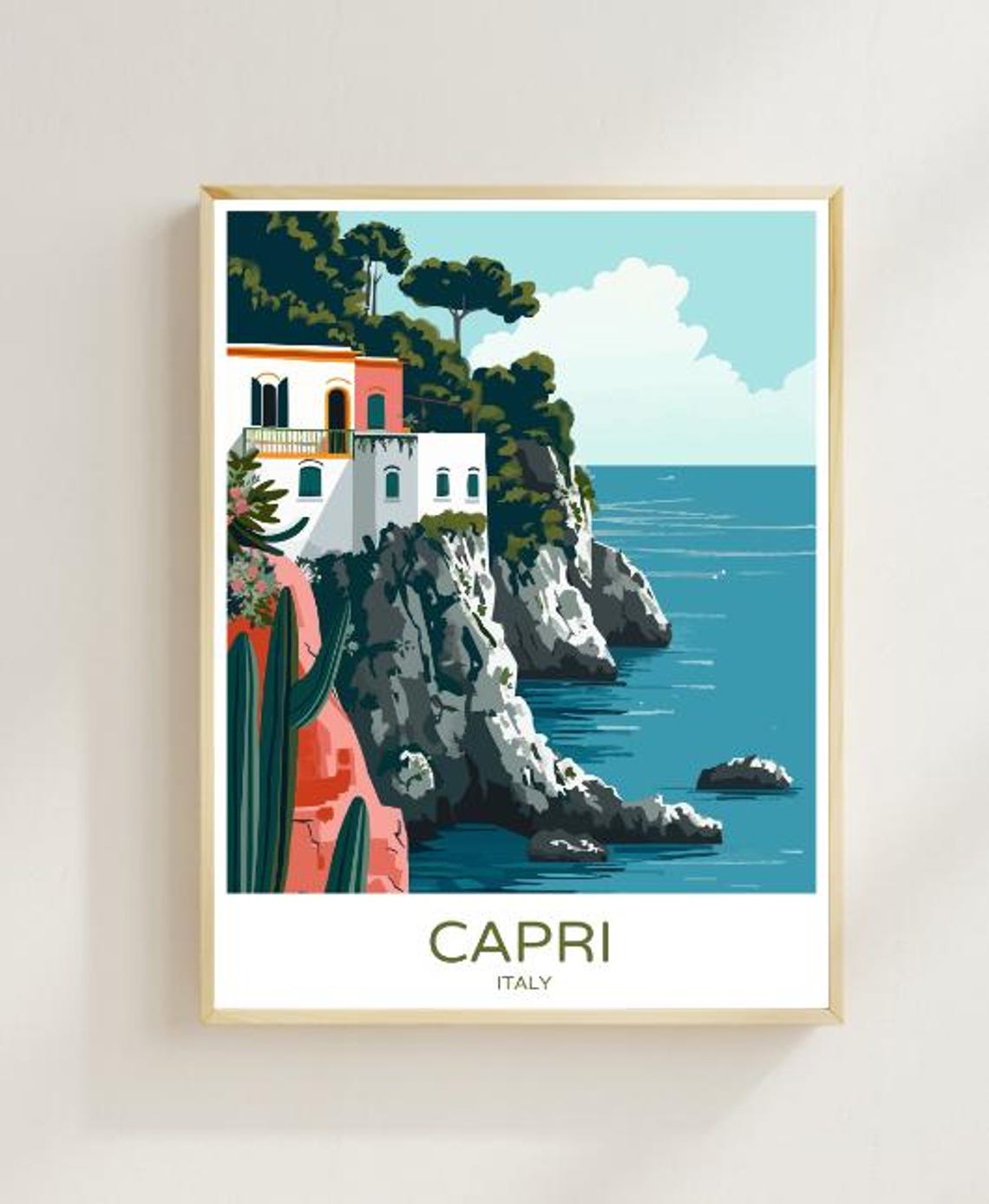 Capri Italy Cliffside Villa Mediterranean Coast Travel Poster