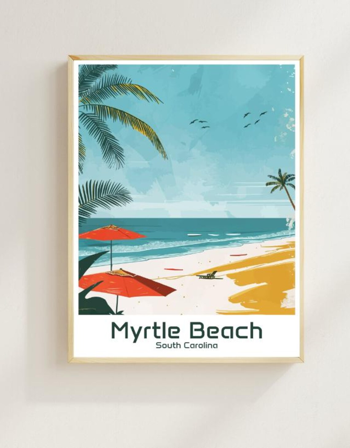 Myrtle Beach South Carolina Vintage Travel Palm Ocean Poster