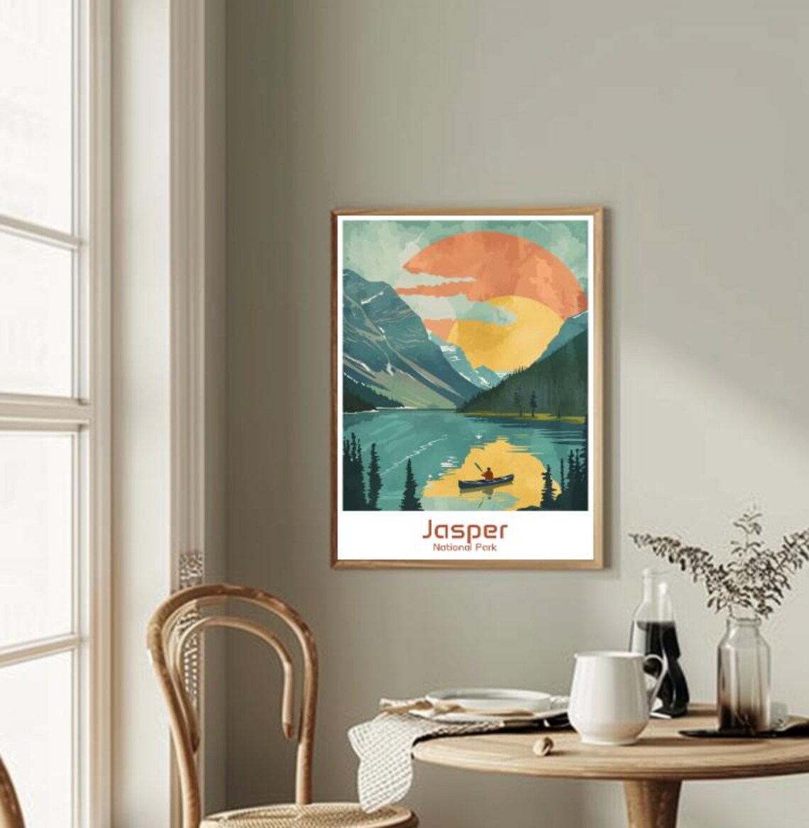 Jasper National Park Canoe Lake Sunset Rocky Mountains Art Poster - Image 2