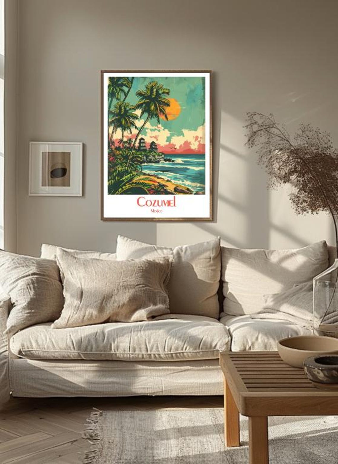 Cozumel Golden Sunset Palms and Mayan Ruins Mexico Travel Poster - Image 3