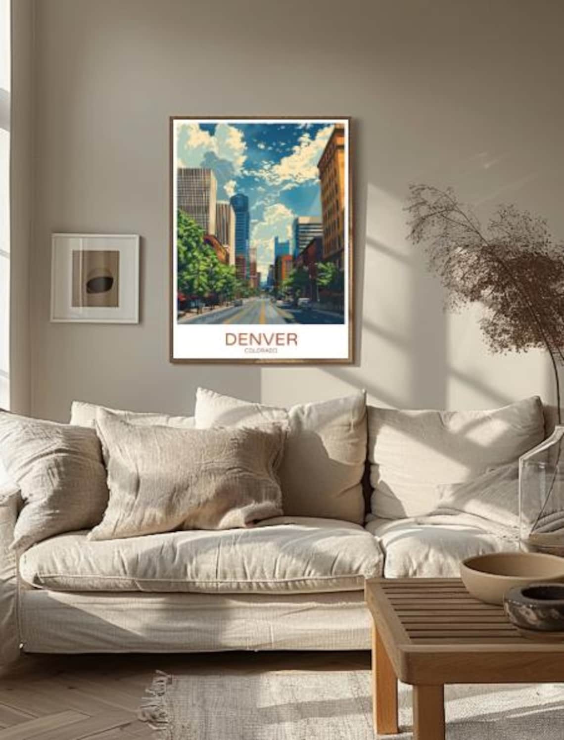 Denver Colorado Travel Poster Downtown Street Sunny Retro City Art - Image 2