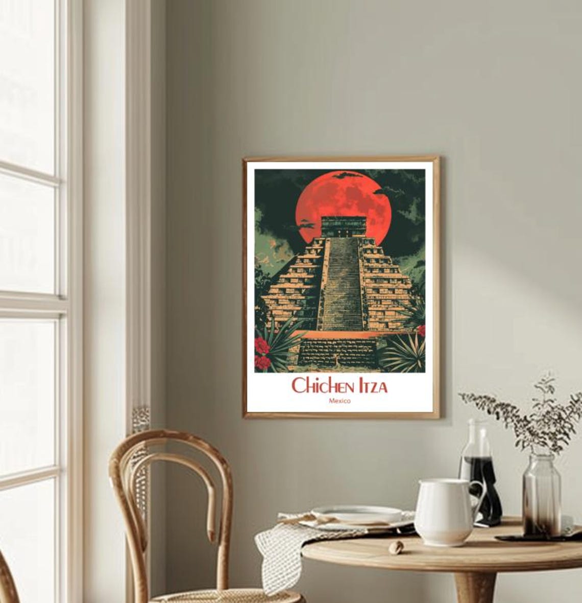 Chichen Itza Ancient Mayan Pyramid Under a Giant Red Moon Poster - Image 2
