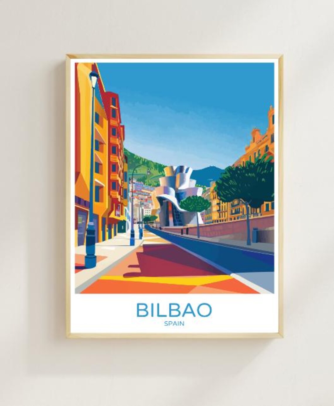 Bilbao Spain Travel Poster Guggenheim Museum in Bold Street Colors