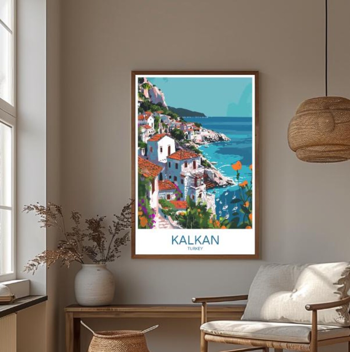 Kalkan Turkey Coastal Village White Houses Mediterranean Sea Poster - Image 3